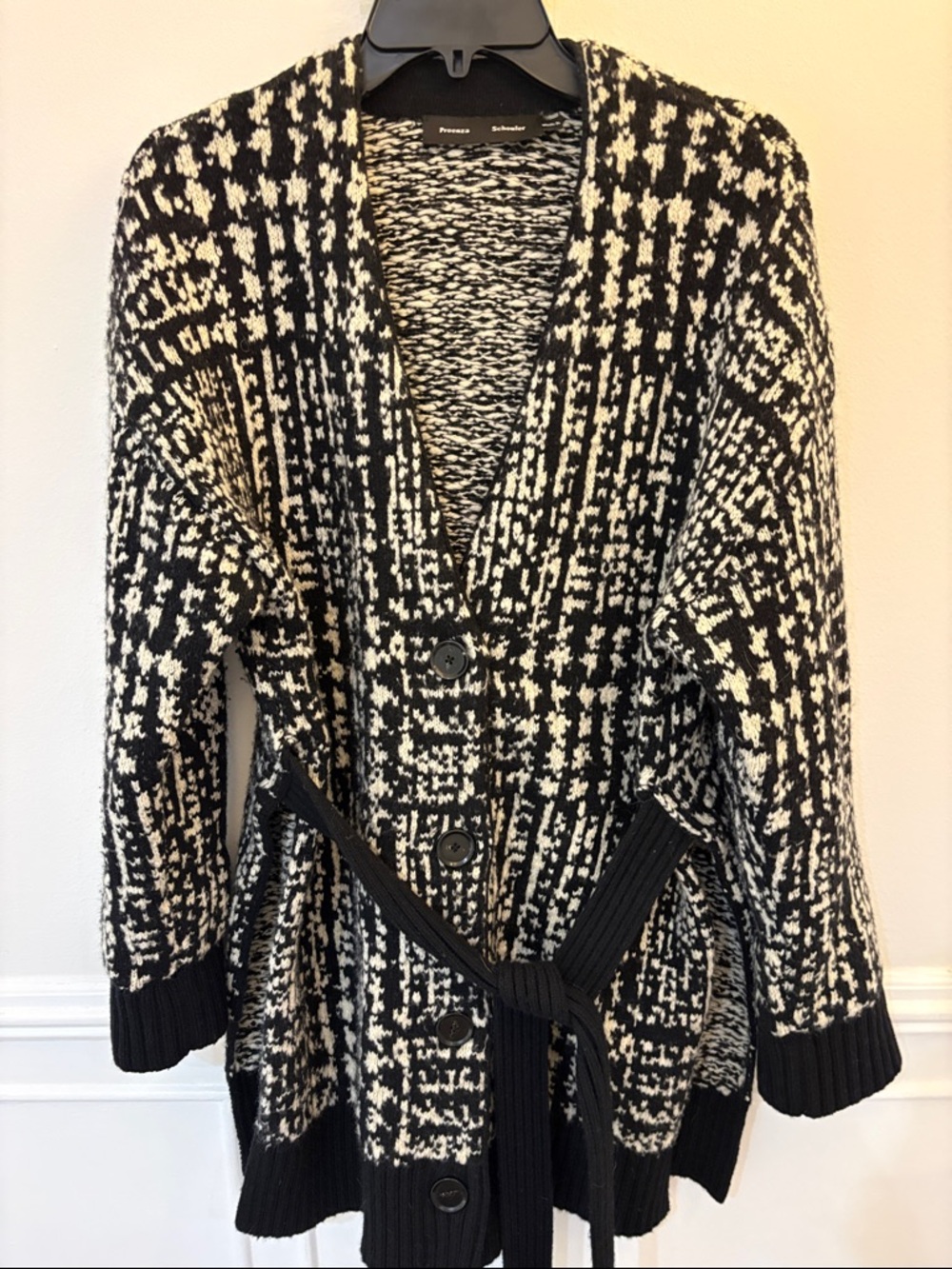 Proenza Schouler Black & Cream Patterned Knit Button-Front Cardigan